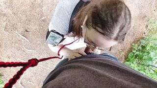 Wife on a Leash Swallows every Drop in Public | Nature Trail Blowjob Fetlife PAWG