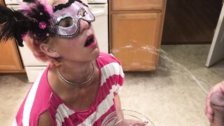 Masked Slave Pissed on in Kitchen