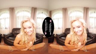 Solo blonde lady, Victoria Pure is masturbating, in VR