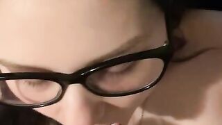 Cute Girl with Glasses Gets a Face Full of Cum