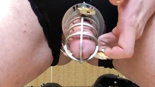 Cum in spiked chastity cage