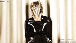 latex girl two layers latex hood breathplay and sleeping bag