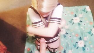 Sexy Cosplay School Girl Sucks Dick tell he Cums all over Her!!!