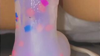 Latina Babe Licks Cum off Dildo - makes HerSelf Squirt !!!