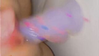 Latina Babe Licks Cum off Dildo - makes HerSelf Squirt !!!