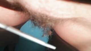 Pubic Haircut with Big Kitchen Scissors - so Scary to Damage my Pussy