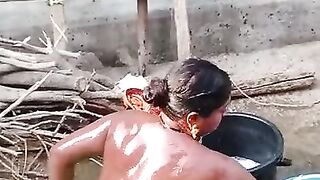 My bhabi bathing