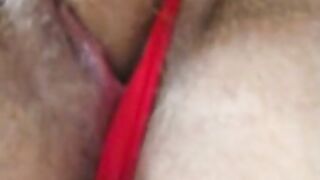 Close-up hairy pussy fucking by a dildo - Milky Mari