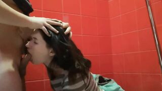 Trash Slut Sucks in the Mall Toilet