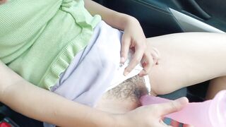 Girl uses Dildo Fucking Pussy in Car. Public Masturbation, Public Sex, Outdoor Sex. Car Sex.