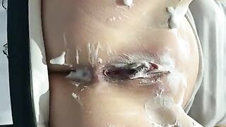 Girlfriend Takes Pictures on the Phone as I Shave my Pussy