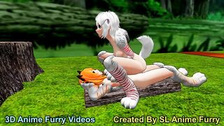 White Anime Dog Girl Riding Outdoors Sex in the Forest