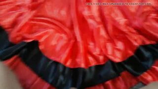 jizz on flamenco dance long red satin skirt