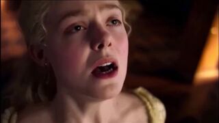 ELLE FANNING lesbian pussy licking under skirt, Hollywood celeb scene dyke milf licks princess pussy