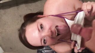 Blowjob Facial with Thong Panties Around Neck