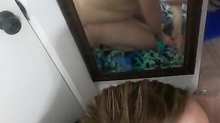 Housewife Becki Sucking Cock in Front of Mirror - 2 Angles