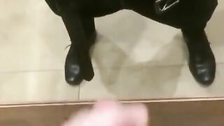 Barely legal twink jerking off in public toilets