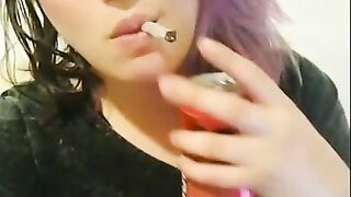 POV Look into my eyes smoking and staring at the camera with different color of hair. Cute alt girl