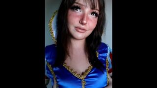 slut dresses up as snow white and shows off her huge boobs