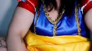 slut dresses up as snow white and shows off her huge boobs