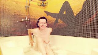 golden rain from your mistress, wet hairy pussy , wet ass , long legs, mature woman takes a bath  milf GinnaGg