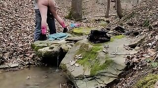 Hot milf sucking cock on a hike