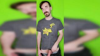 Just a guy in a Pikachu shirt showing off his cock.