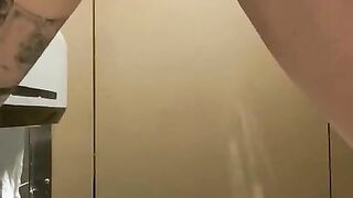 Petite blonde public restroom pee