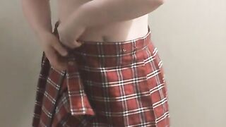 Amateur Stripping and Teasing School Uniform while Wearing an Anal Plug