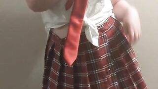 Amateur Stripping and Teasing School Uniform while Wearing an Anal Plug