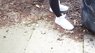 Step Mom in Black Leggings Fucked in the back Yard by Horny Step Son