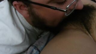 He licks my hairy teen bush before his wife gets home.... he is the slut