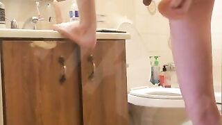 Twink Fucks himself before shower with long big dildo