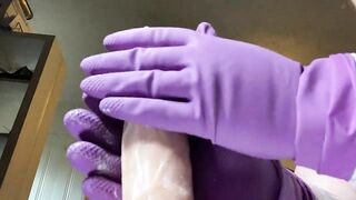 Cleaning gloves on your cock