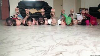 8 Barefoot Girls Gagged Hogtied And Pantyhose Encased