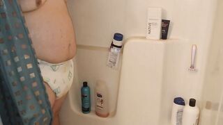 Getting Wet Taking Shower in Soaking Wet Diaper