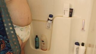 Getting Wet Taking Shower in Soaking Wet Diaper