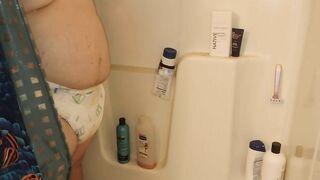 Getting Wet Taking Shower in Soaking Wet Diaper
