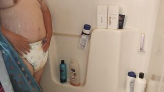 Getting Wet Taking Shower in Soaking Wet Diaper