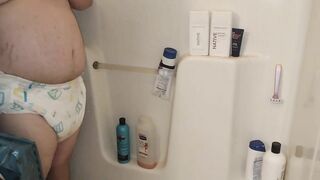 Getting Wet Taking Shower in Soaking Wet Diaper