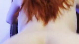 POV close up red head riding me without condom at Xmas party