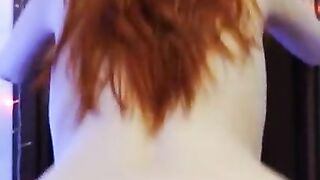 POV close up red head riding me without condom at Xmas party