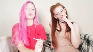 pink head and redhead sexy smoking