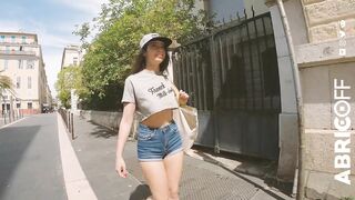 Myaomai braless walk in crop top underboobs