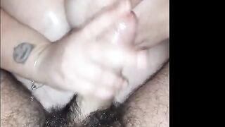 she jerks me between her big boobs to have her dose of sperm to swallow