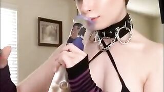 Goth GF Rips Bong and Strips Micro-Bikini