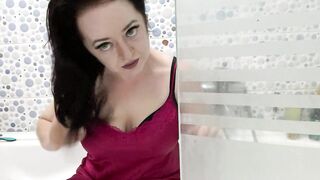 Golden rain from Mistress Lara. Pissing in the bathroom