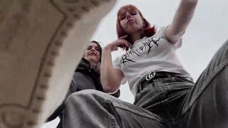 Bully Girls Spit On You And Order You To Lick Their Dirty Sneakers - Outdoor POV Double Femdom