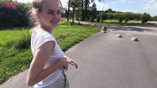 Beautiful girl in the outdoors shows her naked Tits and Pussy PUBLIC