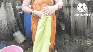 Anita yadav bathing outside with hot